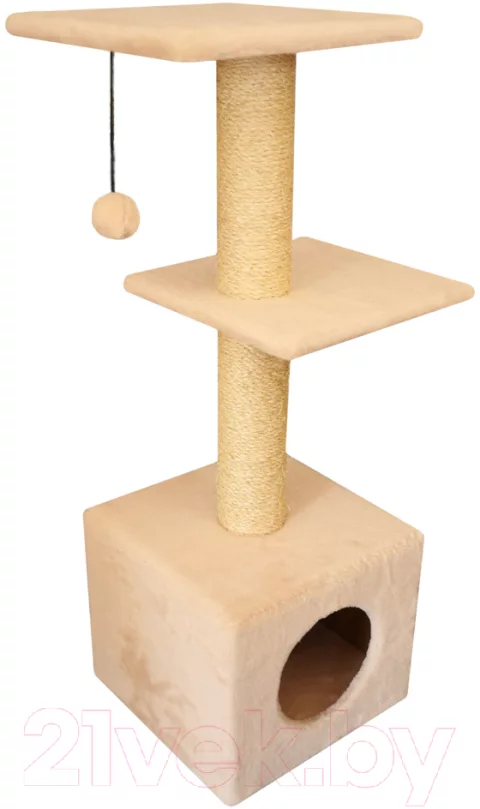 Комплекс для кошек Cat House С двумя полками 1.0 (сизаль бежевый)