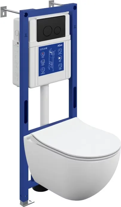 Унитаз подвесной с инсталляцией Cersanit Brasko Smart DPL EO Slim + Aqua 40 Smart M / 69333 (с кнопкой Twins черный матовый)
